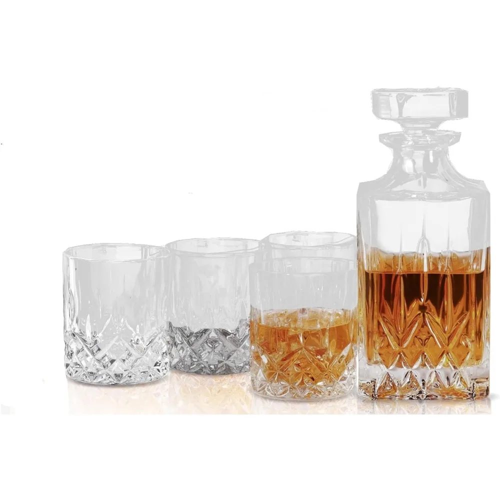 

Crystal Whiskey Decanter and Glass Set, 5-Piece Set for Bourbon, Scotch, Vodka, and Rum - Stylish Gift for Men and Dad (set)