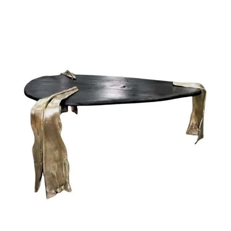 Solid wood brass irregular shaped coffee table Luxury villa living room side table
