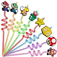 8pcs Super Mario Bro Drinking Straws Anime Games Reusable Straw Birthday Children Cute Party Supplies Drinking Sucking Tube