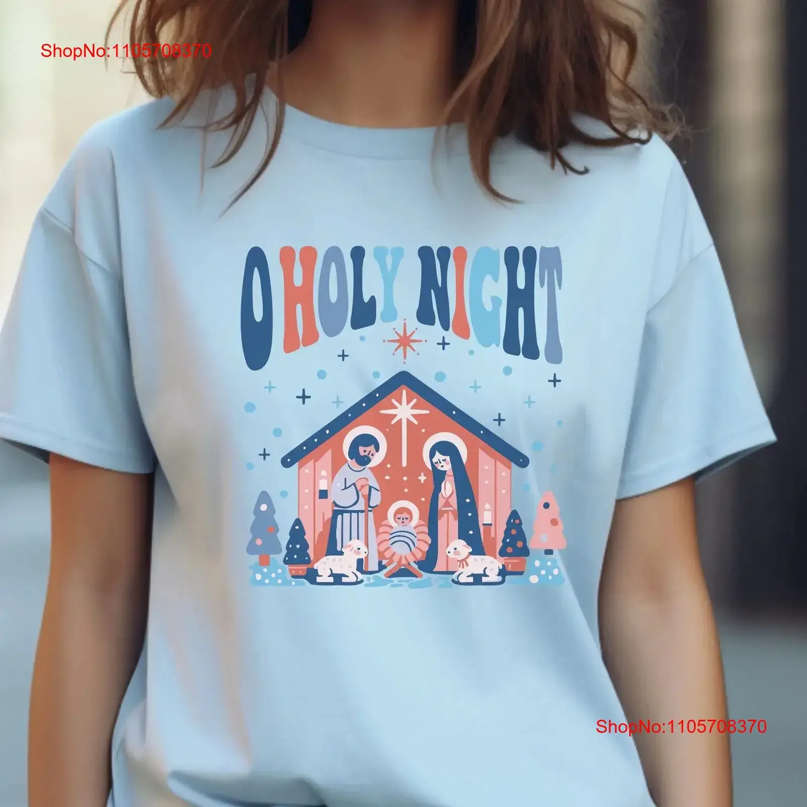 Boho Christmas O Holy Night T Shirt Nativity Scene Religious Holiday Top Manger Christian vintage Washed fashion Soft Unisex