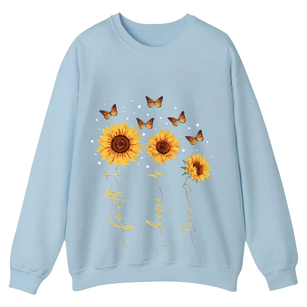 

Faith Hope Love Sunflowers Trendy Graphic Sweatshirt,Trendy Long Sleeve Shirt,Comfort Colors Sweater,Unisex Sweatshirt