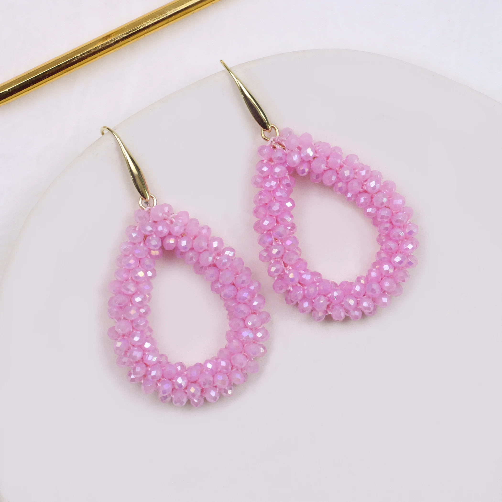 INKDEW Water Drop Shape Drop Earrings For Women Colorful Beads Handmade Threading Crystal Big Long Earrings Jewelry Gift EA004