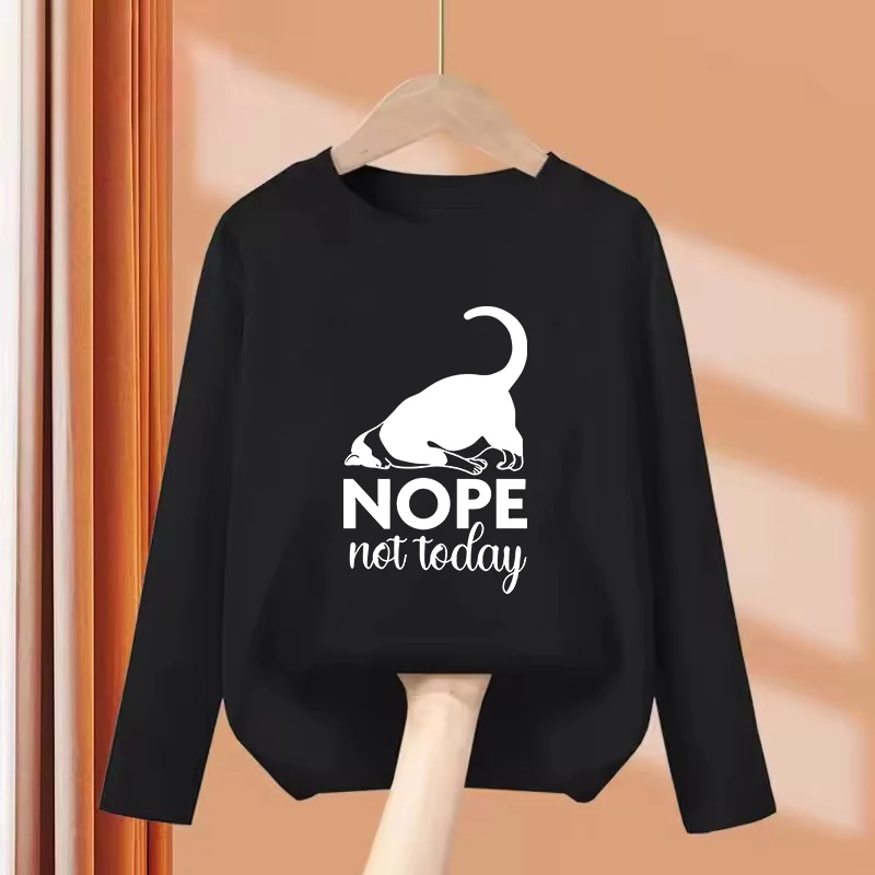 Long Sleeve Funny Not Today Cat T Shirts Short Sleeve Kids Children's T-shirt Boys Girls Summer Spring Casual Top Tee Shirt