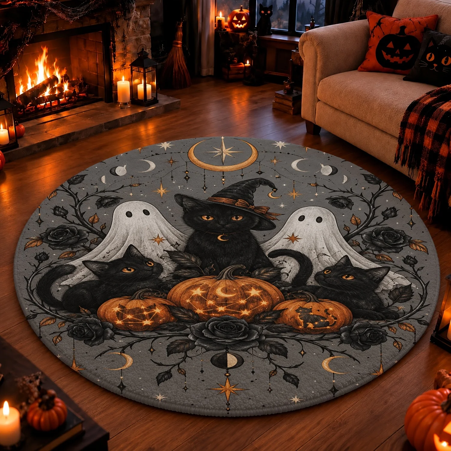 Whimsical Phantom Celebration Area Rug Festive Holiday Ghost Pattern Carpet Premium Backyard Patio Party Ground Cover
