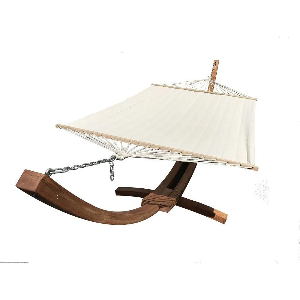 

Two Person Teak Steel Hammock Stand with 450 LB Capacity and Premium Quilted Double Padded Hammock Bed