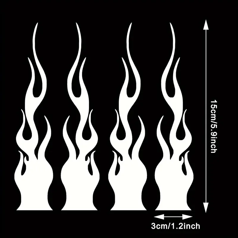 4 قطع/مجموعة من ملصقات ديكور اللهب - للدراجات النارية والخوذات وألواح التزلج والدراجات البخارية، أضف نمطًا رياضيًا إلى معدتك