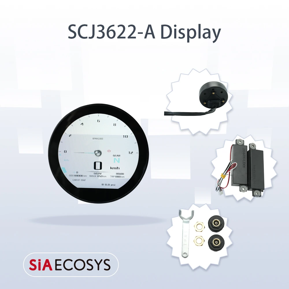 SiAECOSYS New Round 3.6inch TFT SCJ3622-A Speedometer CAN and One-Lin protoco for Electric Motorcycle Adjustable Interface