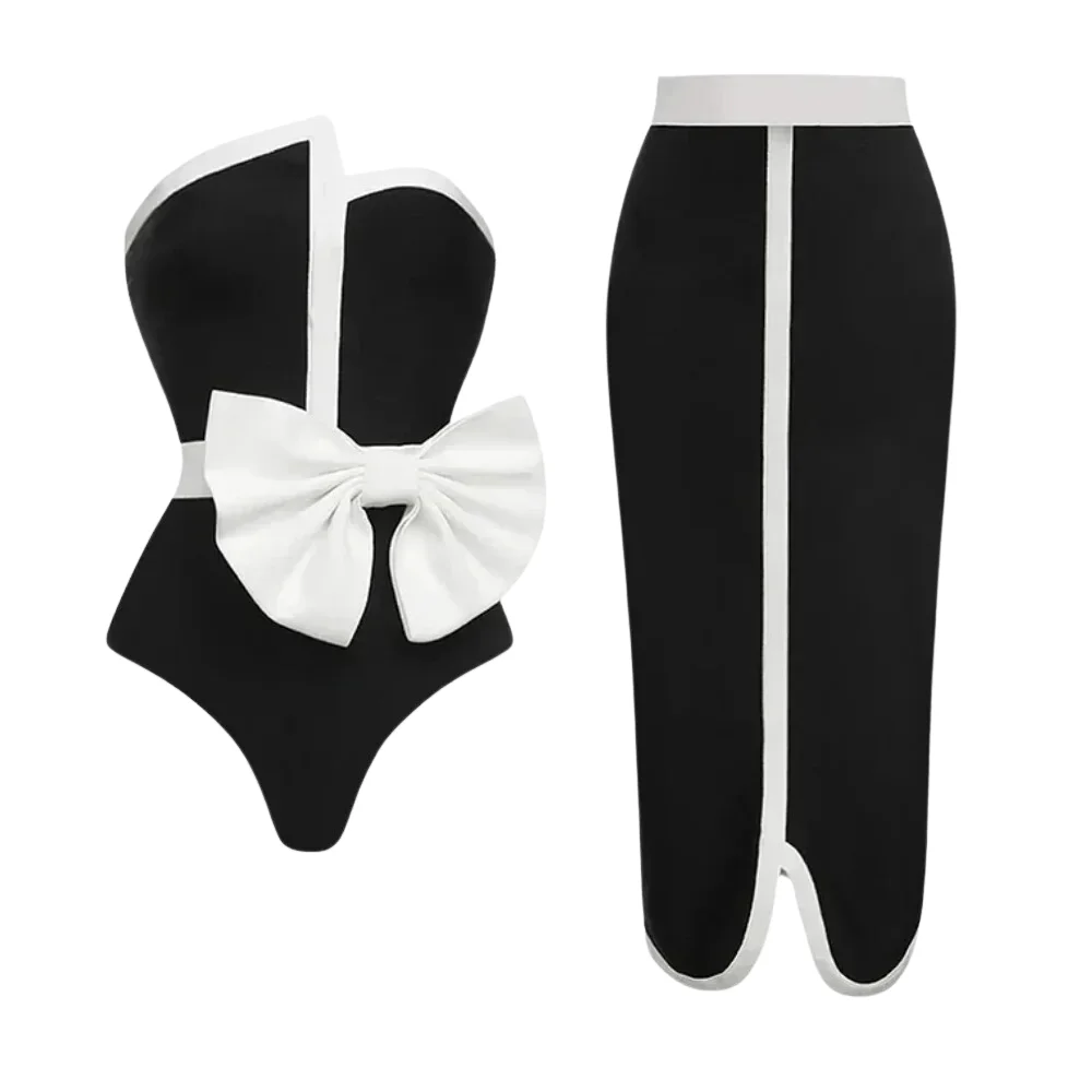Maillot de bain et jupe vintage pour femme, maillot de bain de luxe, vêtements de plage de vacances, maillot de bain noir