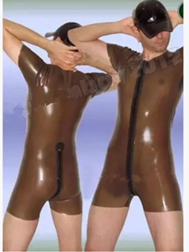 

Latex Rubber Gummi brown sexy gym clothes pool party cosplay zipper design Size XS- XXL