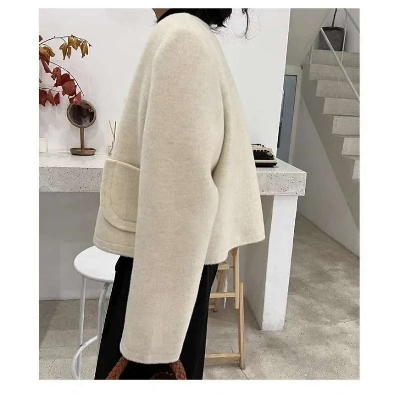 여성용 그레이 숏 양면 캐시미어 코트, 고급 한국 용수철, 작은 향기 바람 울 코트, 가을 패션, 신상