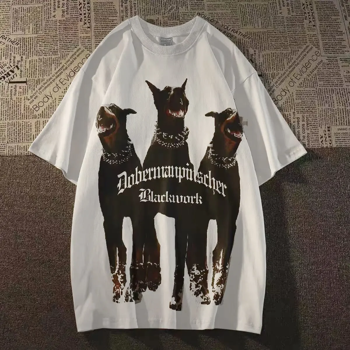 Men and Women Vintage American Doberman Print Short Sleeve T-Shirt Oversized Summer Loose Casual Couple Round Neck Top Clothes