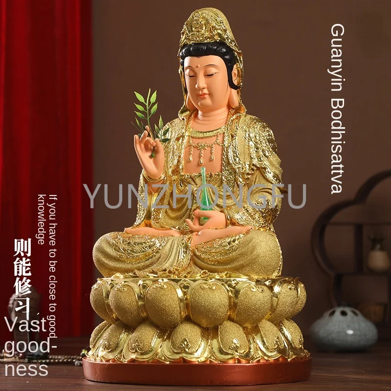 Offering resin Guanyin Buddha statues, Guanyin Bodhisattva household ornaments, colorful Guanyin deity statues