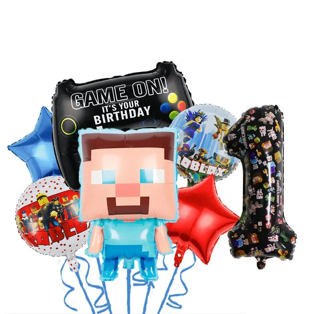 Roblox and Minecraft Steve Balloon Set Game Controller 1-9 Numbers Balloons Birthday Party Decorations Player Props and Supplies