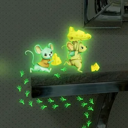 Cartoon Mouse Cheese Luminous Wall Sticker For Baby Kids Room Decoration Decals Bedroom Glow In The Dark Self-adhesive Wallpaper