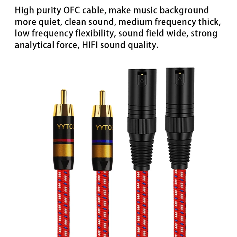 YYTCG jedna para Hifi 2 RCA Malel na 2 XLR męski kabel Audio wysokiej jakości podwójny kabel RCA na podwójny kabel XLR