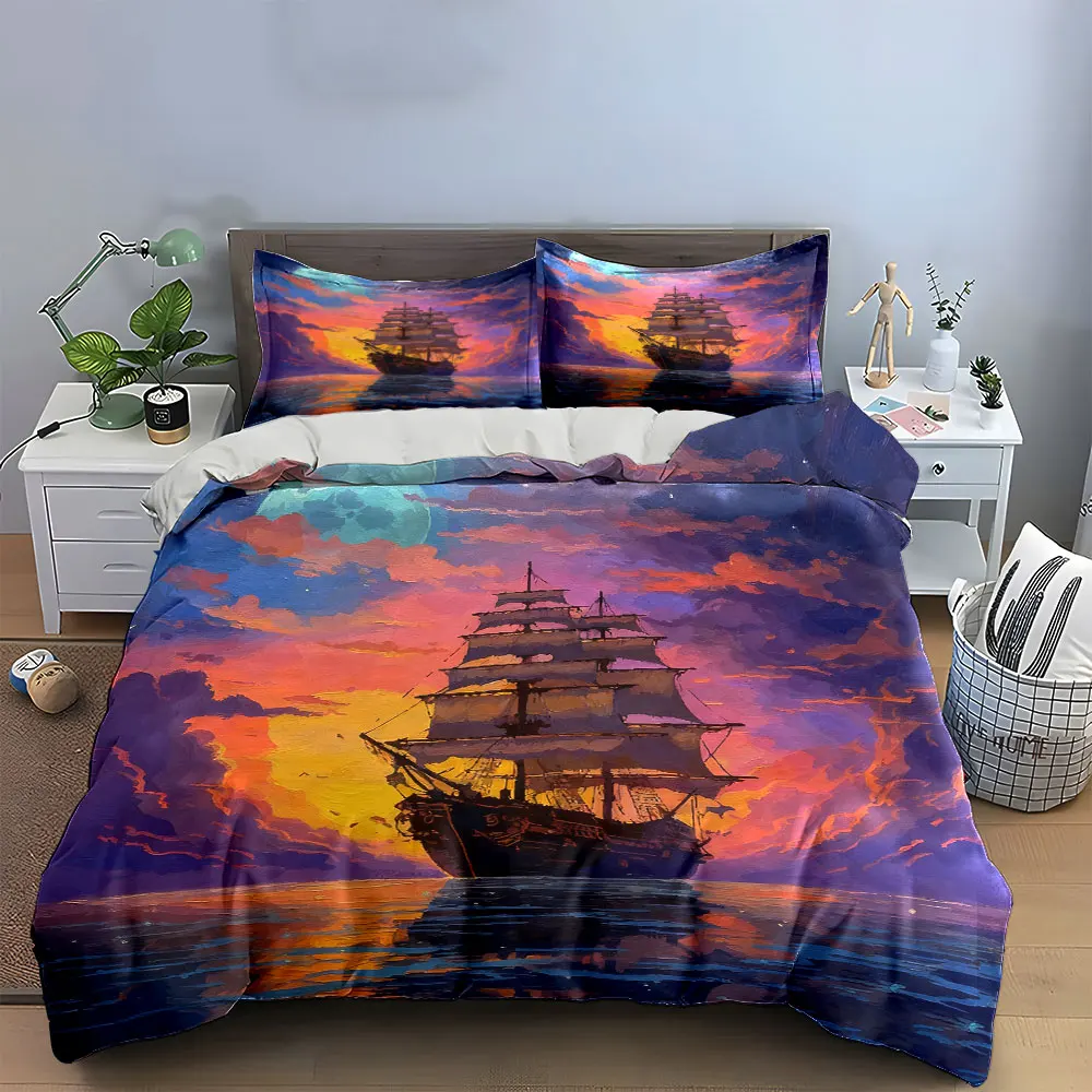 

Sailing Ship Sunset Decorative Set Soft Comfortable Duvet Cover Bedding Set Included 1*Duvet Cover & 2*Pillowcases, gift