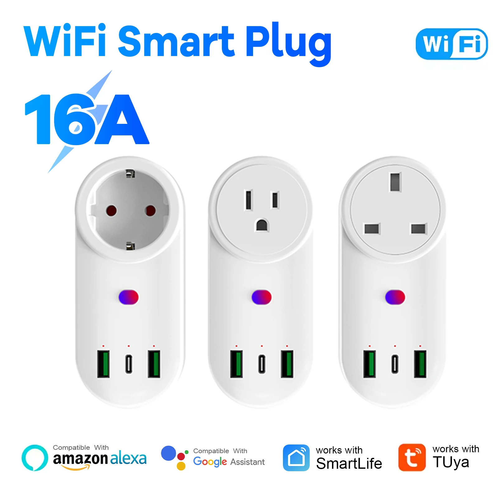 

Tuya GaN Smart Plug Fast Charge 65W 16A EU UK US Plug Bluetooth APP Control Smart Socket Alexa Google Home Energy Monitor Timer