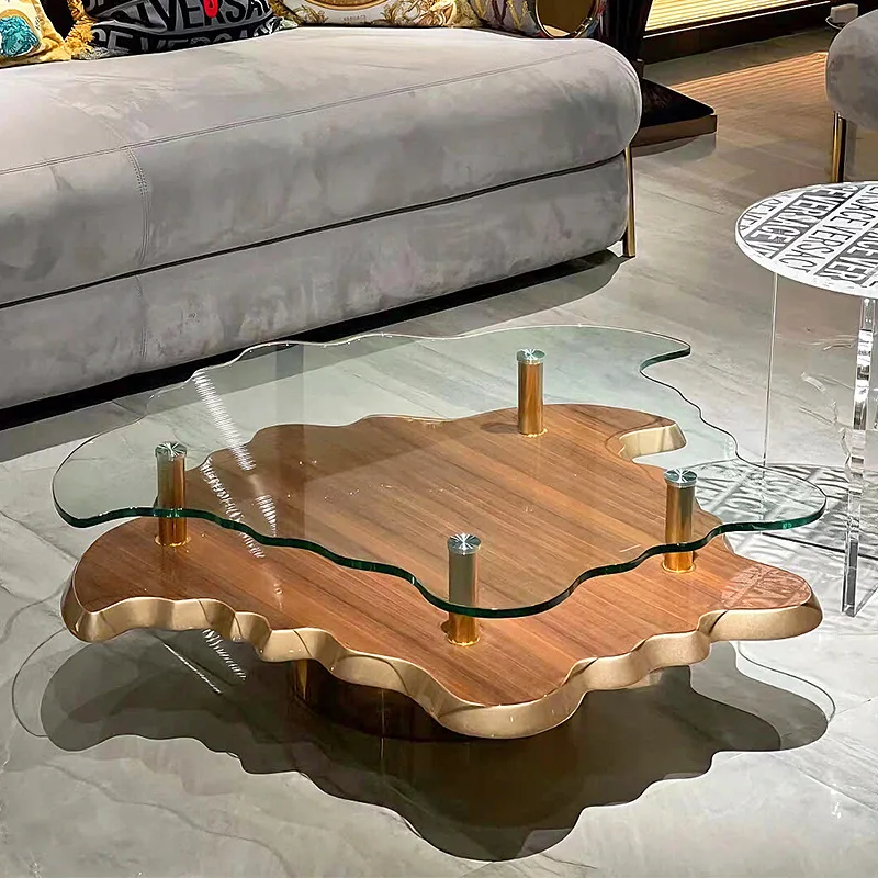 Italian light luxury coffee table, high-end living room art furniture, tempered glass, marble special-shaped coffee table
