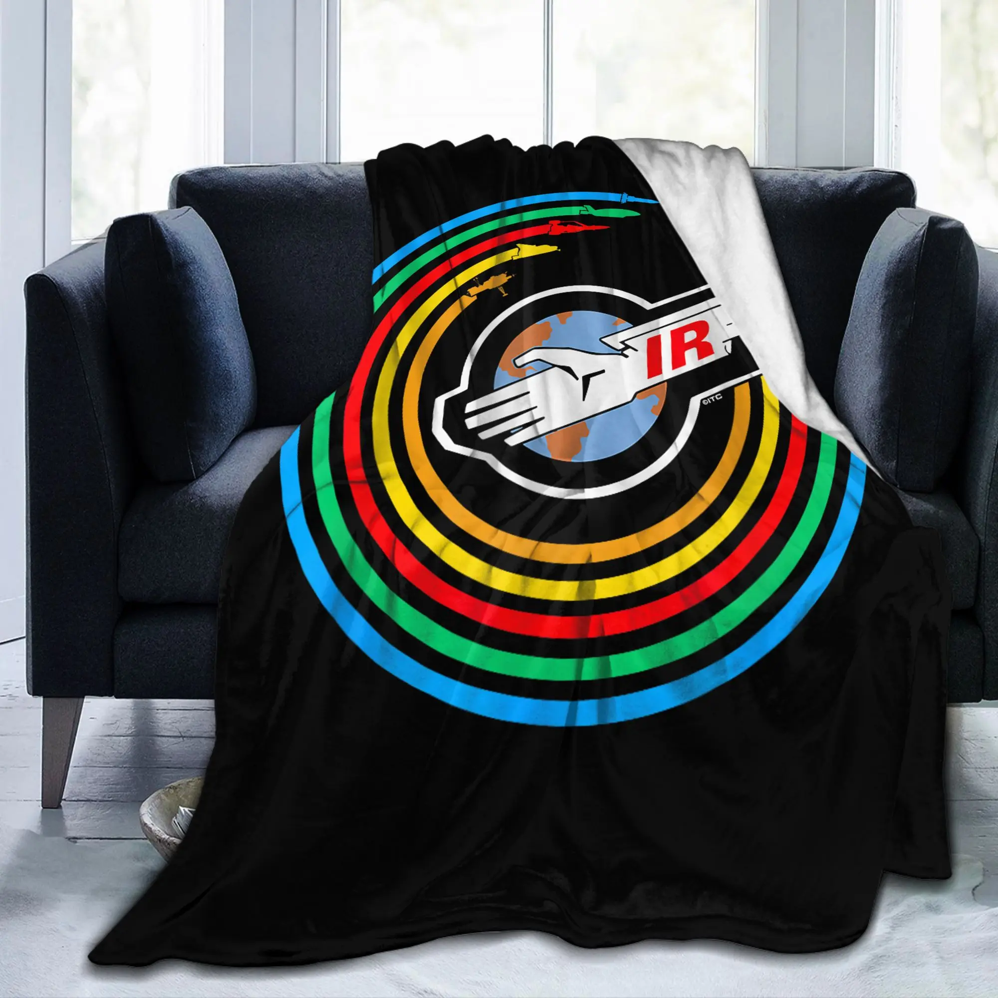 Thunder-Birds International Rescue Logo Flannel Blanket Colour Rainbow Funny Bedding Throw Blankets Home Sofa Super Soft Hotel