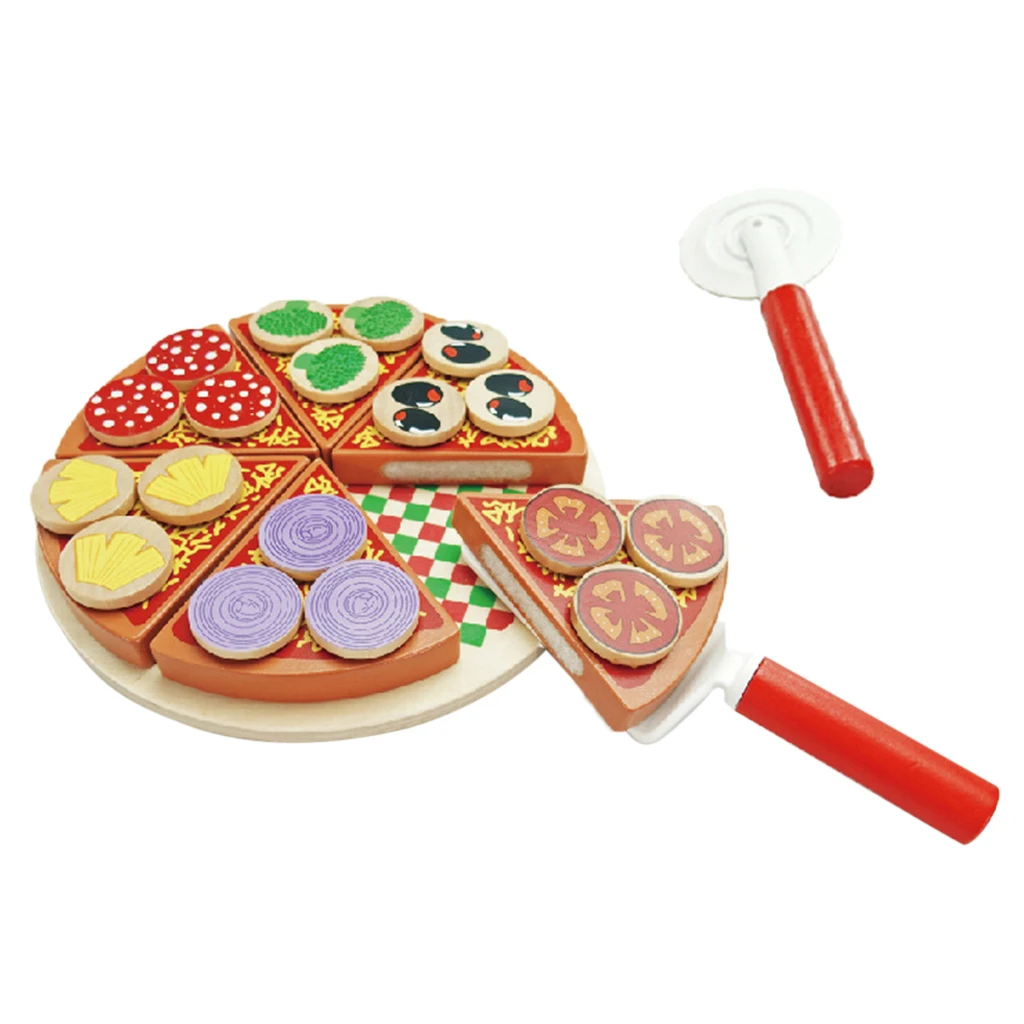 Children's Home Wooden Toys Fast Food Combination Wooden Simulation Cutting Music Pizza Burger and French Fries Set Food Toy