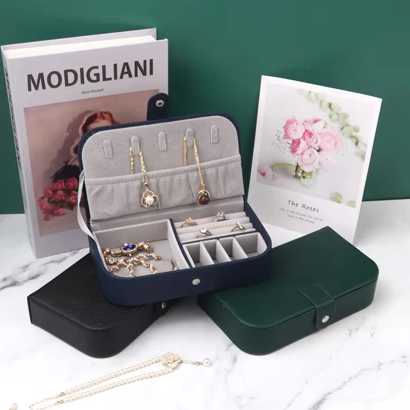 Portable Jewelry Box Jewelry Necklace Finger Ring Organizer Display Box Travel Jewelry Case Boxes Button Leather Storage Boxes
