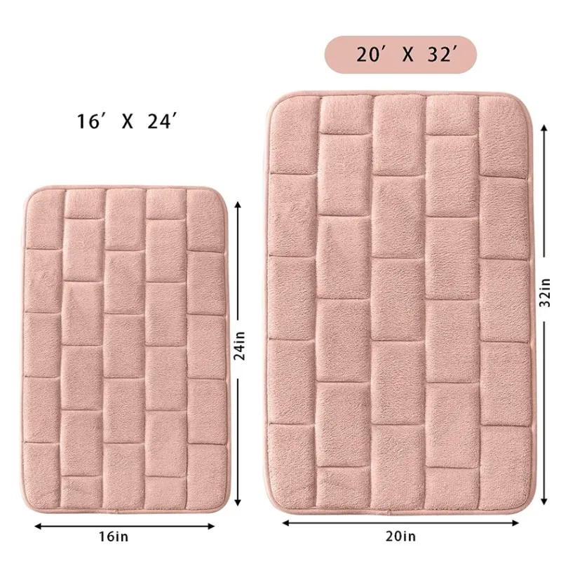 Inyahome Comfortable Non-Slip Bathroom Rugs Pink Bath Mats Memory Foam Cozy Velvet Bathroom Rug Carpet Esteira Ultra Absorvente