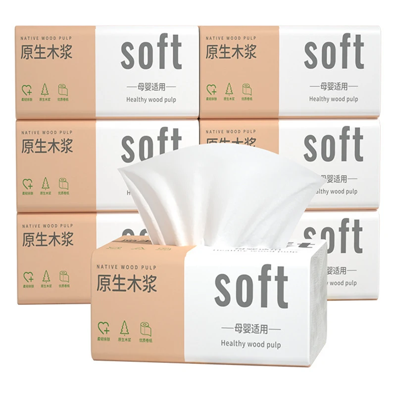 16 Packs Wholesale Eco Friendly Portable No Fluorescent Virgin Wooden Pulp Tissue Soft Comfortable 4 Ply Facial Tissue Paper
