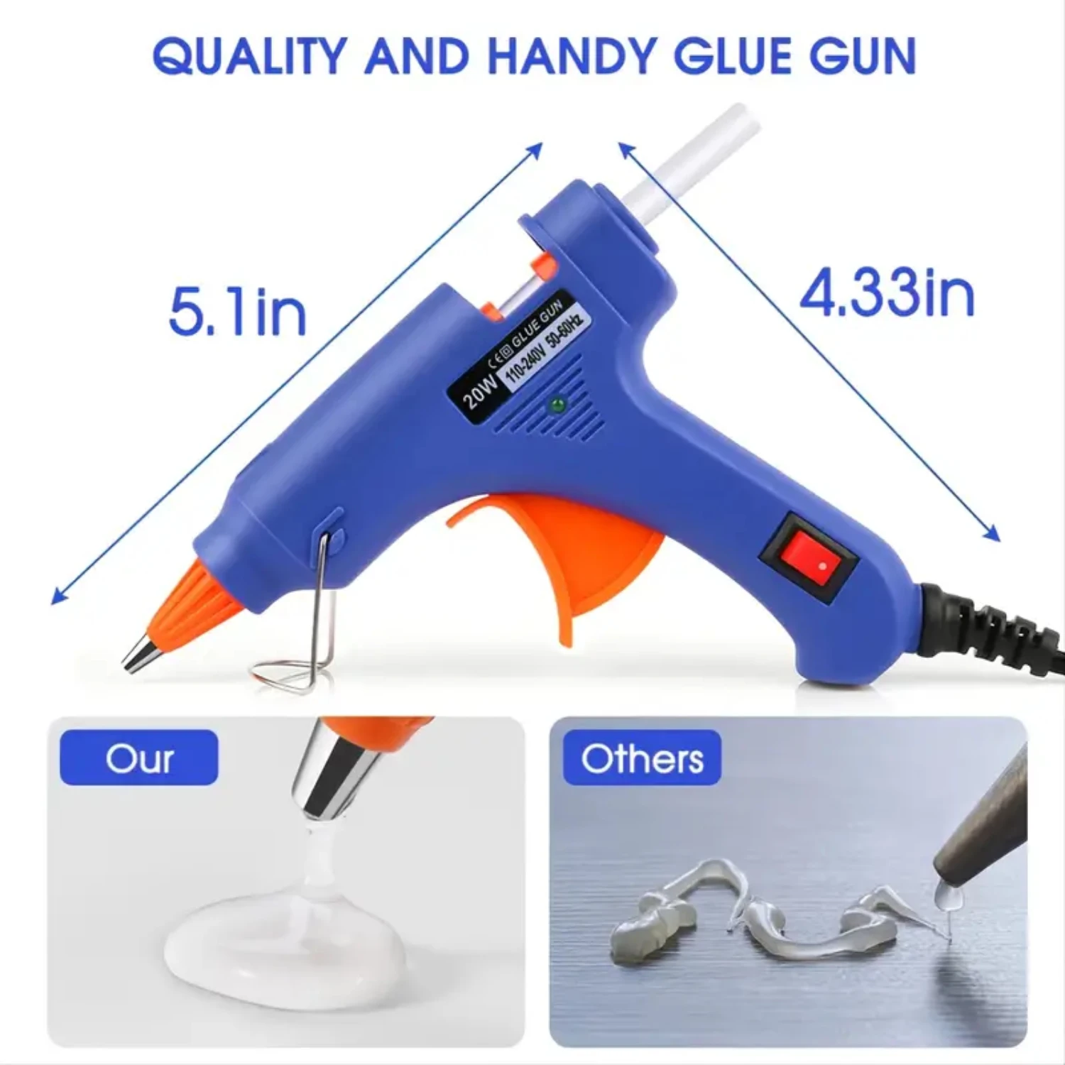 Blue Mini Hot Glue Gun Kit for School Crafts DIY Arts Quick Home Repairs - Powerful 20W Electric Glue Gun