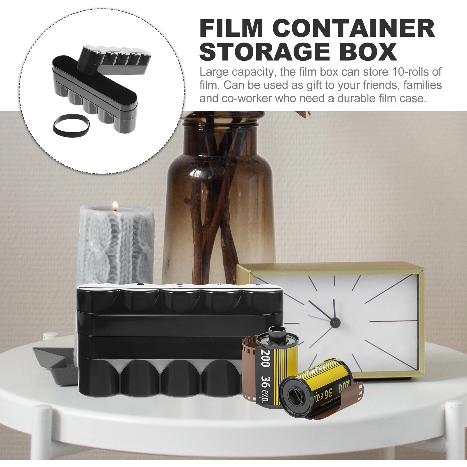

Black 120 Film Storage Box for 5 Rolls Durable Shell Compact Fits Pockets Bags Holds Items Batteries Gifts Film Case Canisters