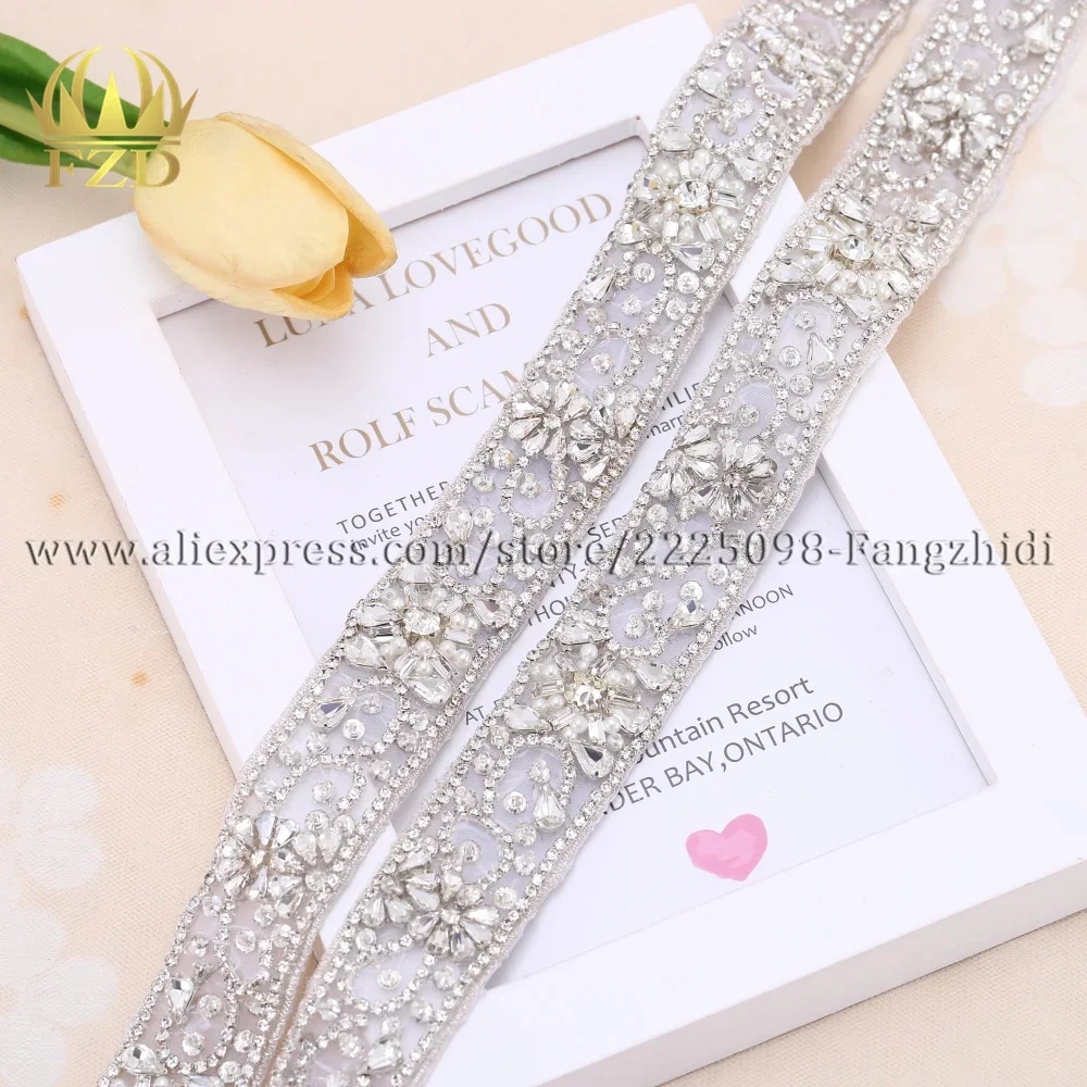 FZD 10 PieceS Rhinestones Wedding Decoration Crystals Sew On Sash Belt Shiny Glass Appliques for Bridal Sashes