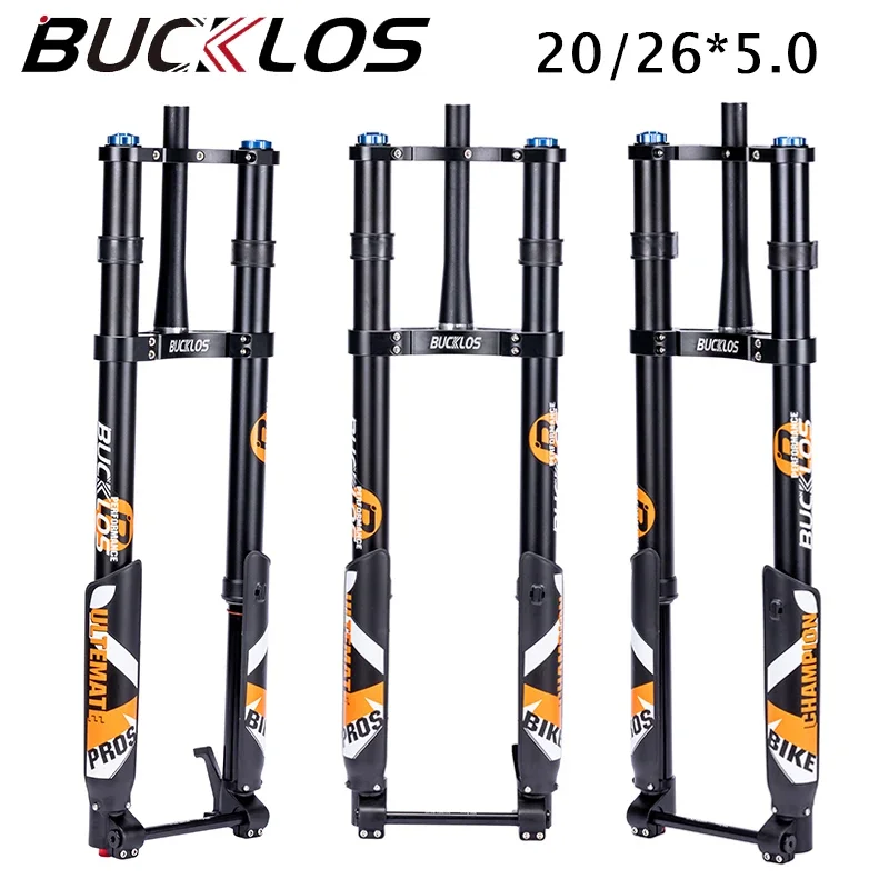 BUCKLOS 20*5.0 26*5.0 Snow Beach Bike Fork Double Shoulder 15*150mm Bicycle Fork Tapered Tube DH MTB Fork with 180mm Travel