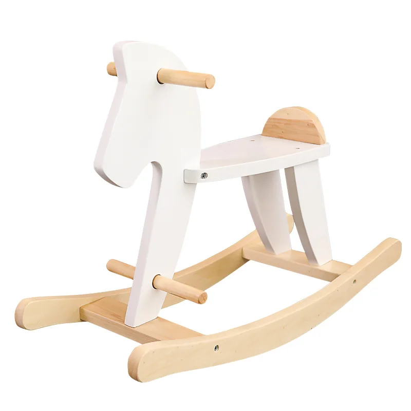 LazyChild New Children\'s Rocking Horse Safety Rocking Horse Nordic Style Pure Wooden Wooden Horse Baby Toy Birthday Gift 2023