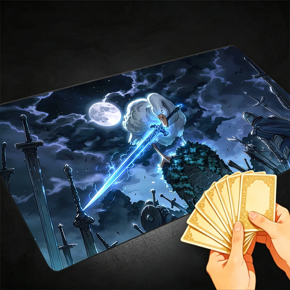 Big White Goose and Magic Sword TCG Playmat Magic Playmat Stitched Edge Anti-slip base Gathering Gaming Mat Trading Card Game