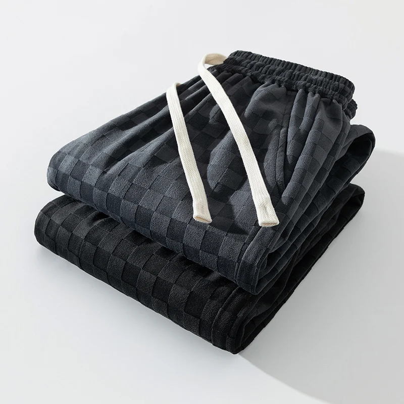 

Мужские бархатные спортивные штаны в клетку, свободные брюки на шнурке, модный клетчатый узор, осенне-зимняя повседневная уличная одежда