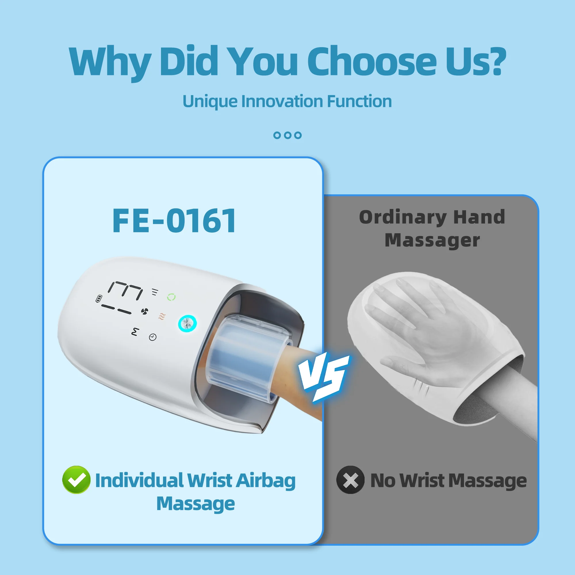 Healthpal Oem Portable Finger Joint Rolling Ems Mini Carpal Tunnel Hand Held Electric Wrist Hand Massager with Heat Compression