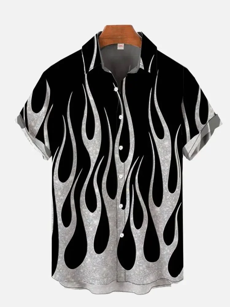 

3D Digital Print Casual Button up irt ort Sve Loose Fit Breathable Skin-Friendly Summer Menswear with oulder-Length ...