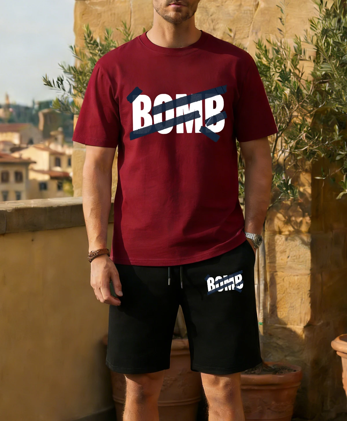 

We Can Be The Bomb Print T-Shirt Suit Men Summer Cotton Clothing Casual Loose Drawstring Shorts Unisex Comfortable Sportsuit