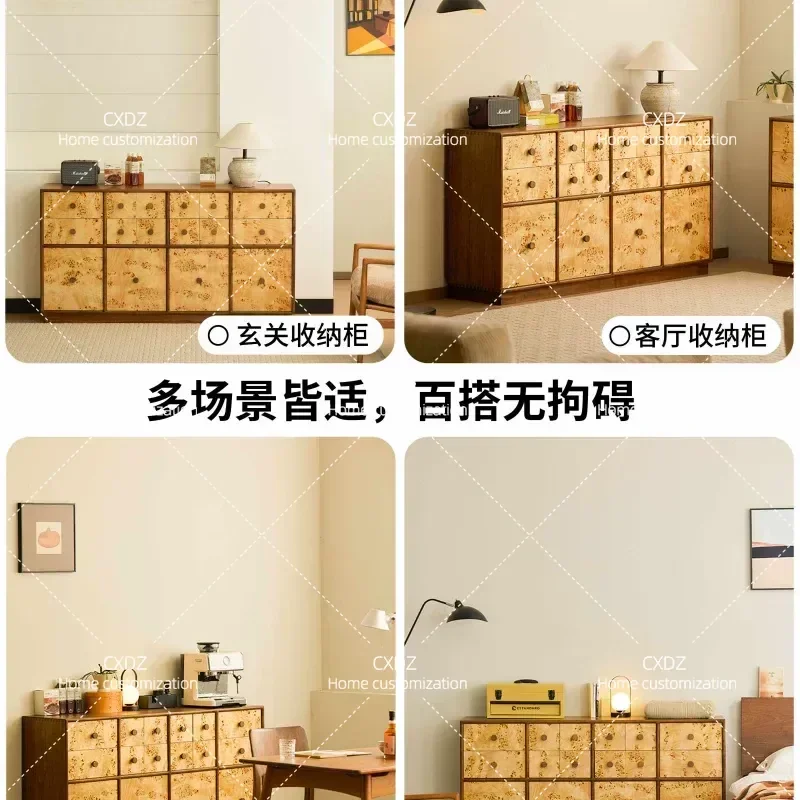 Medieval Style Modern Simple Walnut Chest Cabinet Living Room Bedroom Solid Wood Tree Tumor Pattern Retro Storage Dining Side