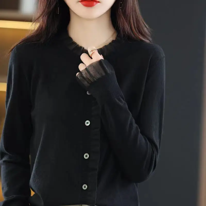 Fashion New Cardigan Knitted Sweater Women's Spring Autumn Korean Version Loose Outwear Thin Long Sleeve Top Bottom Knit