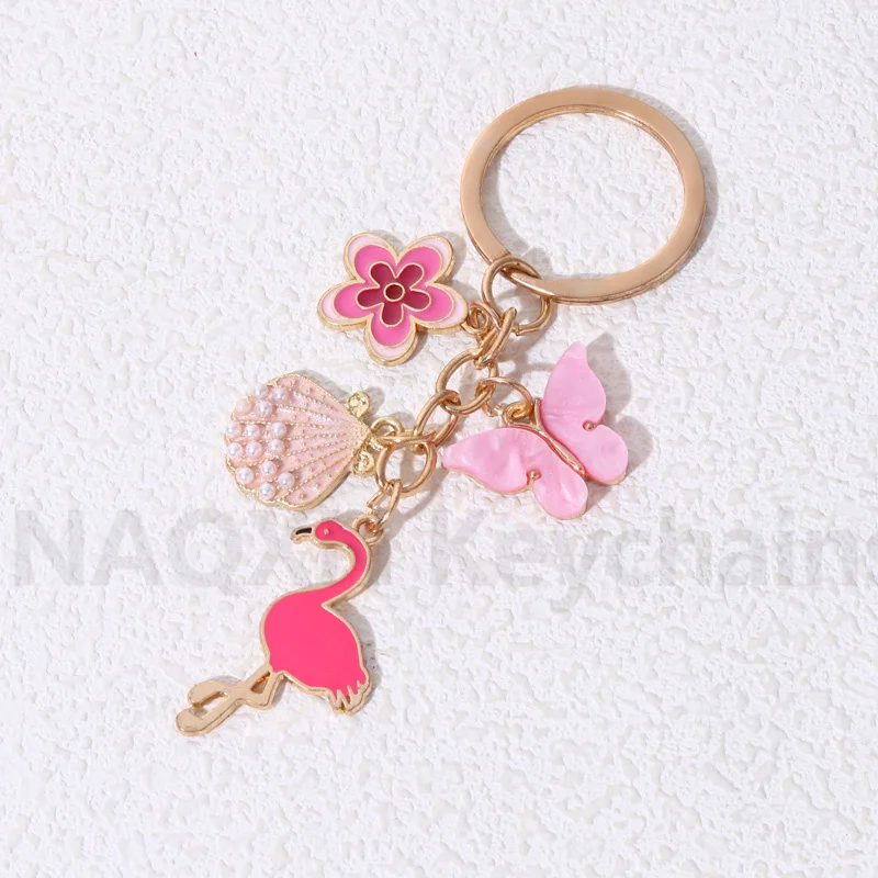 Lovely Butterfly Flowers Flamingo Keychain Pink Animals Insect Key Ring For Women Girl Gift Bag Decoration Handmade DIY Jewelry