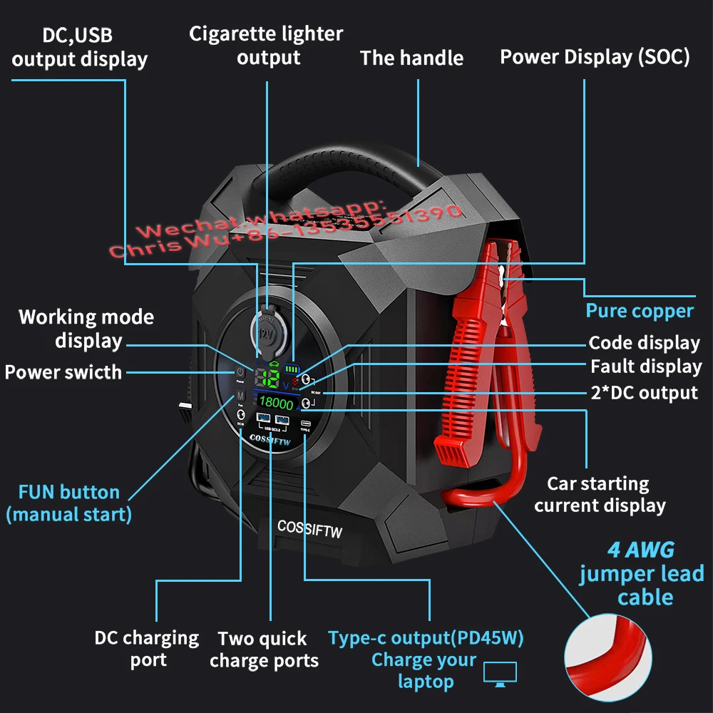 Portable Jump Starter Kit Power Bank 18000A to Jump Start a Flat Battery on a Car  Motorbike Boat for IVECO Truck