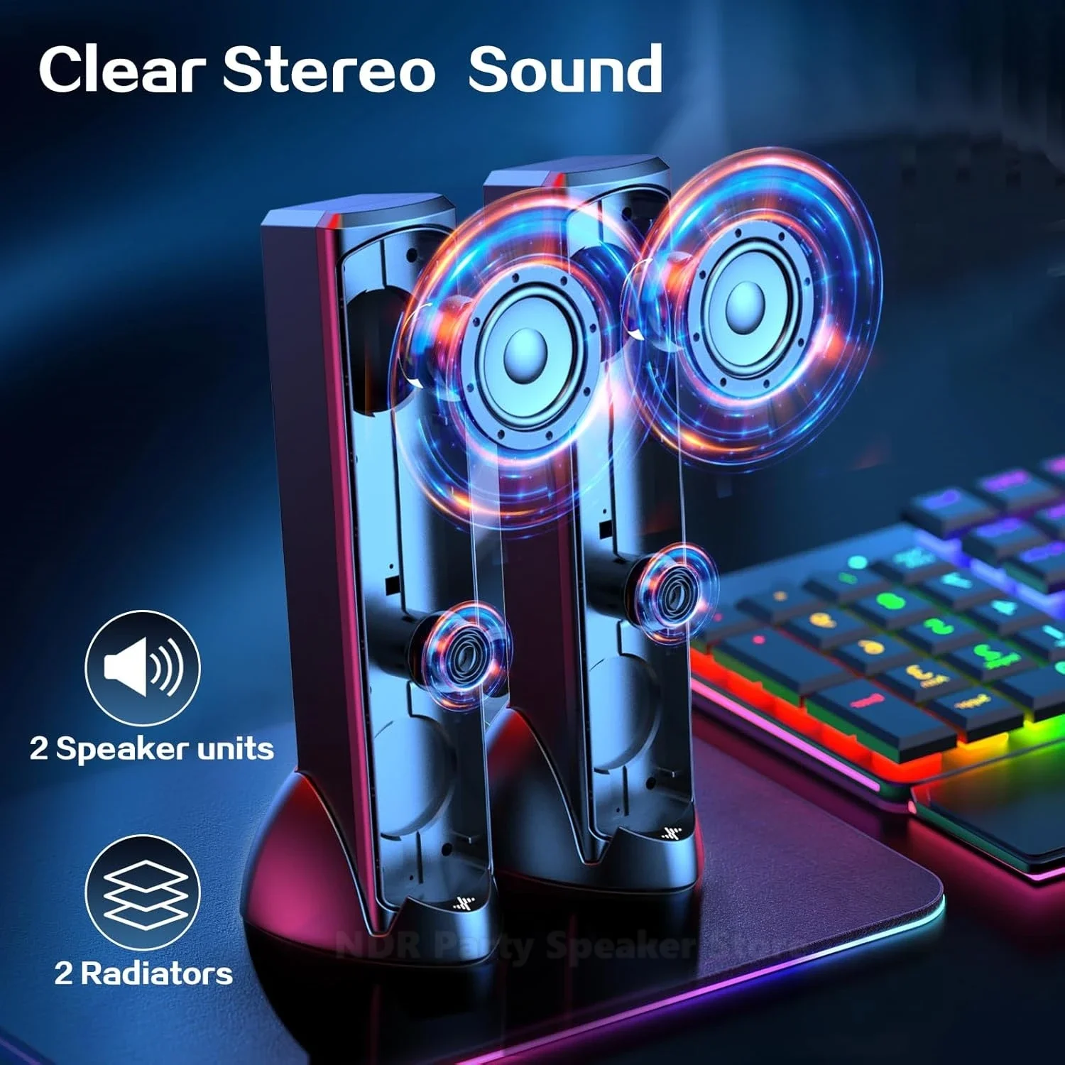 Vertical Esports Speakers Colorful Atmosphere Lights RGB Subwoofer Long Speakers USB Desktop Computer Audio Bluetooth /AUX Input