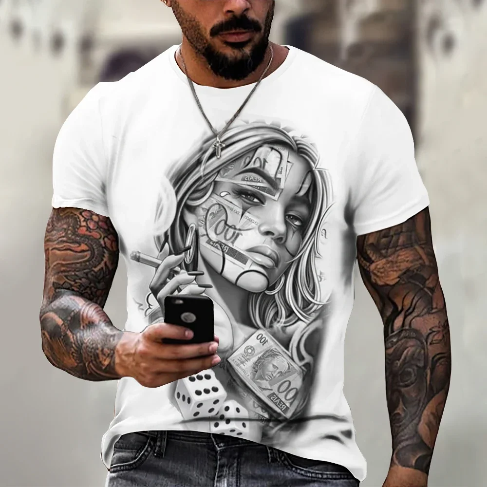 Summer T-shirt For Man Cartoon Sketch Pattern Printing New Men's Top Everyday Casual Wear Oversized T-shirt Senior Men' Clothing