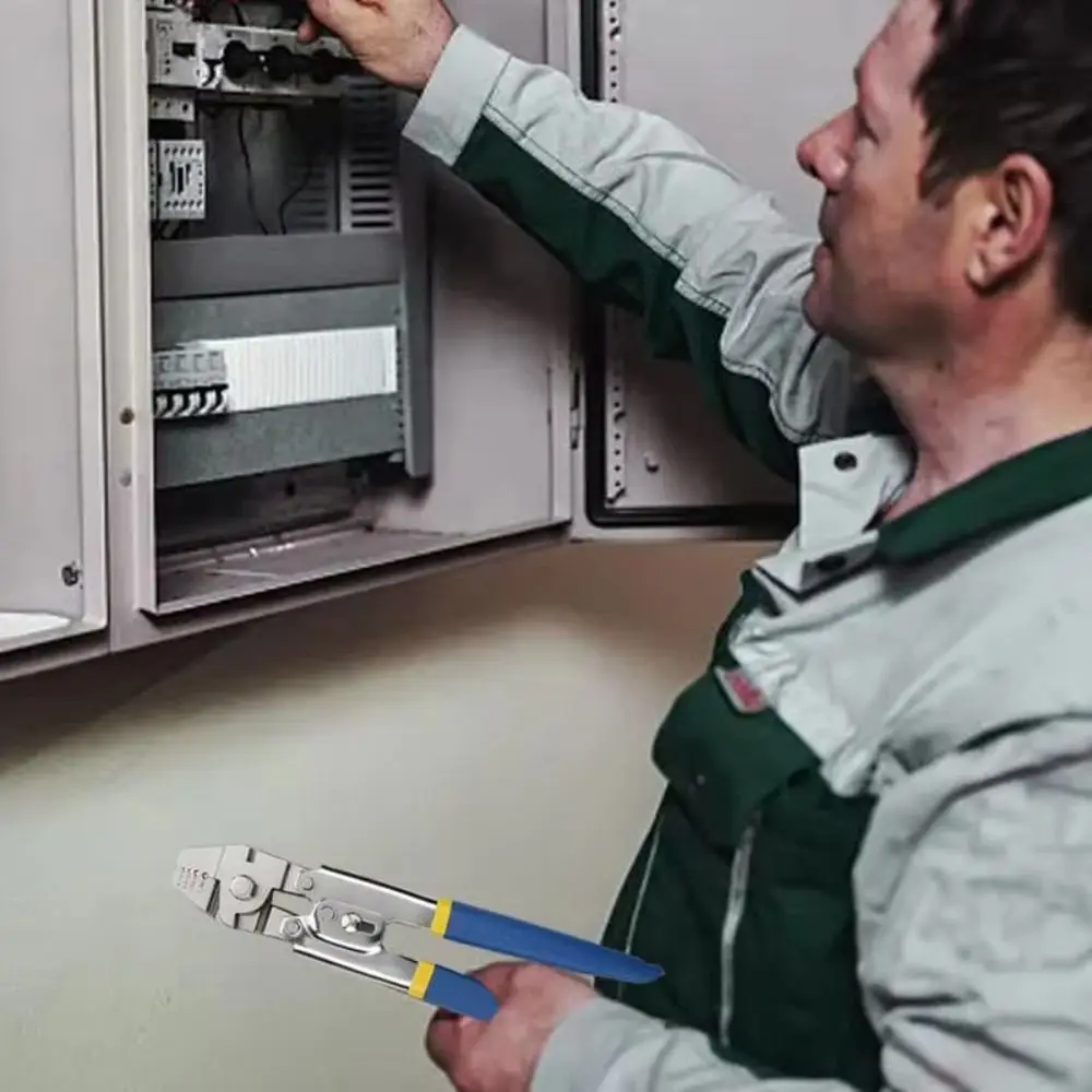 

Professional Grade Wire Crimper Tool Double Tube Design Aluminum Sleeve Ratcheting Crimper Ratcheting Mechanism Manual Operation