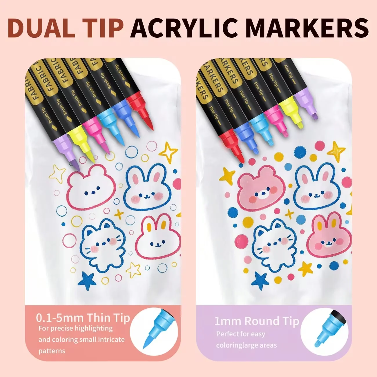FLYSEA 24/36 Colors Dual Tip Fabric Markers for Clothes, Permanent Waterproof & Fade-Resistant Textile Paint Pens, No-Bleed Markers for T-Shirts, Sneakers, Canvas, Bags & DIY Crafts