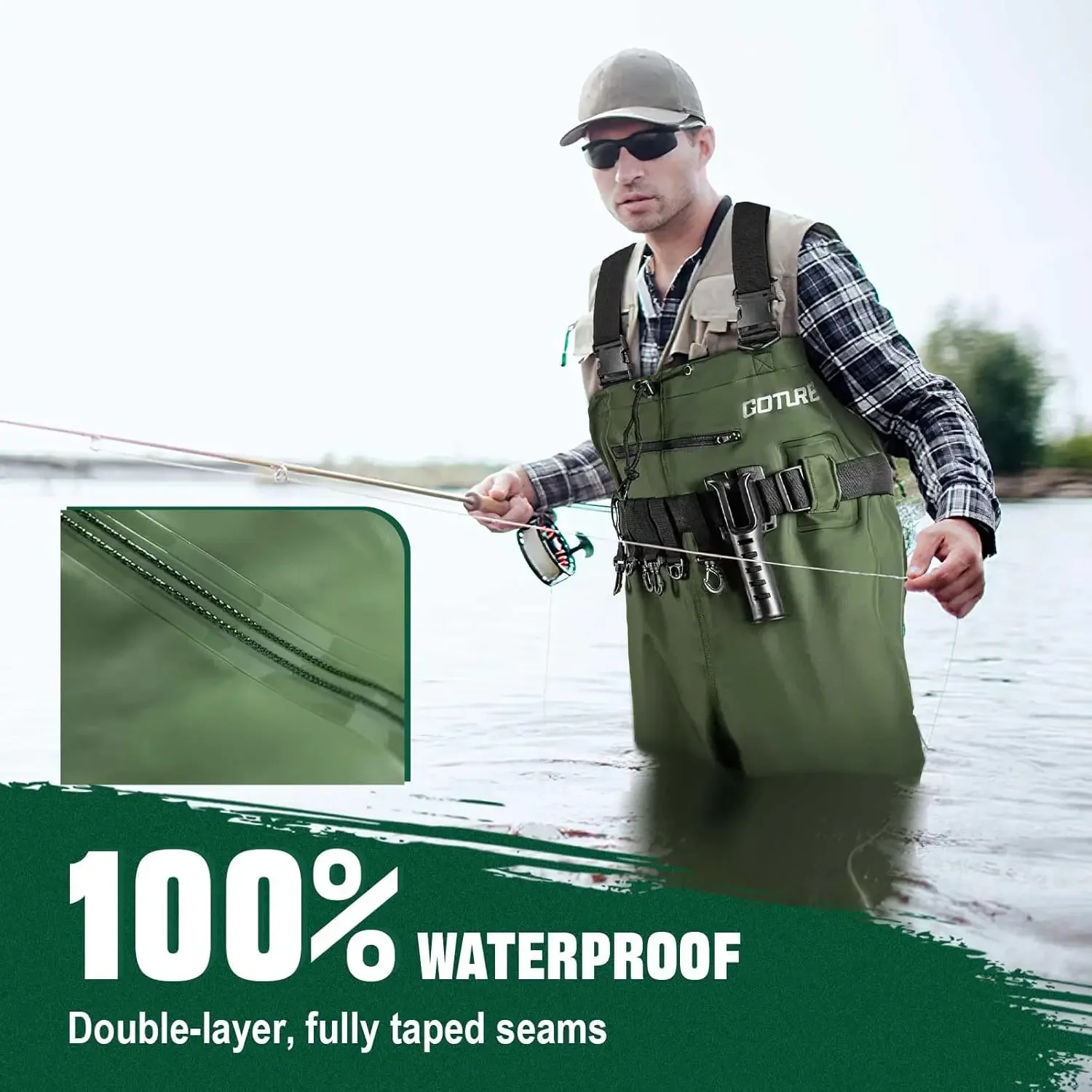 Goture - Vadeadores de Pesca de Nylon y PVC de 2 Capas con Botas, Impermeables, para Hombre y Mujer, Juego Completo con Bolsa para Teléfono y Kit de Reparación - imagen 5