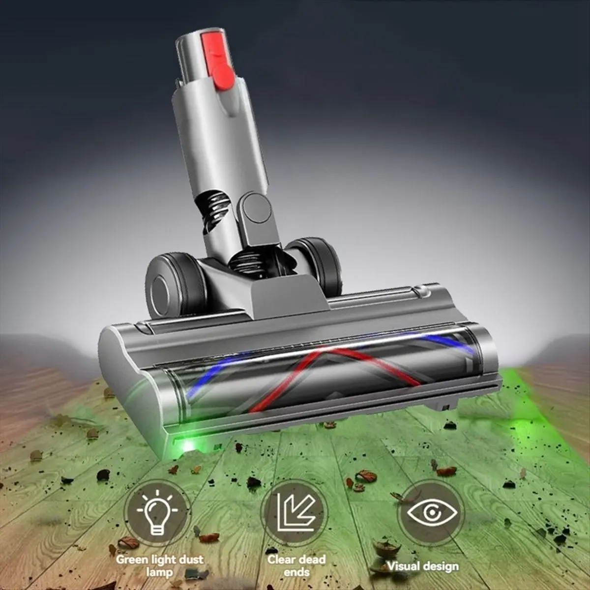 Accurate- Vacuum Attachment for Dyson V10 Slim V12 Slim Floor Soft Roller Brush Head with LED Dust Lights for Hardwood Floor