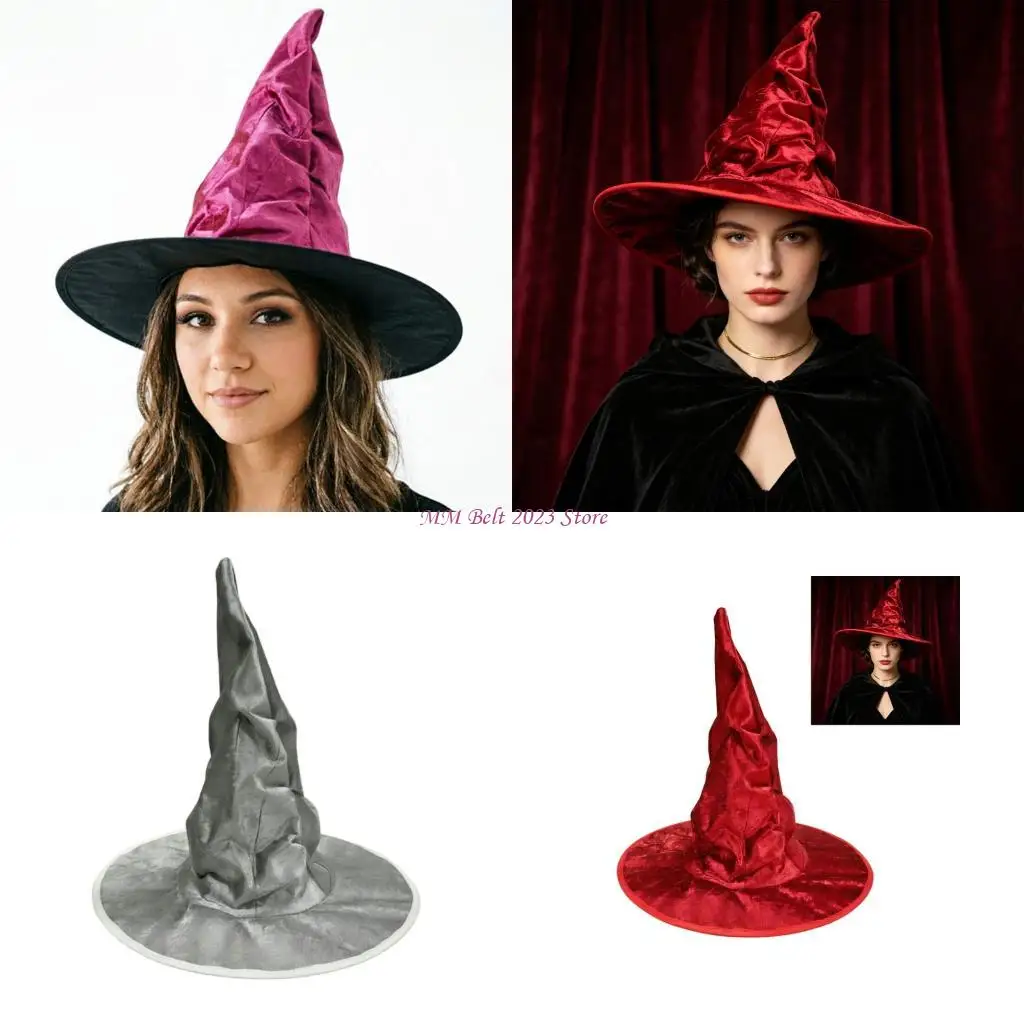 49ME Role Play Witch Hat with Pointed Design and Wide Brimmed Costume Styling
