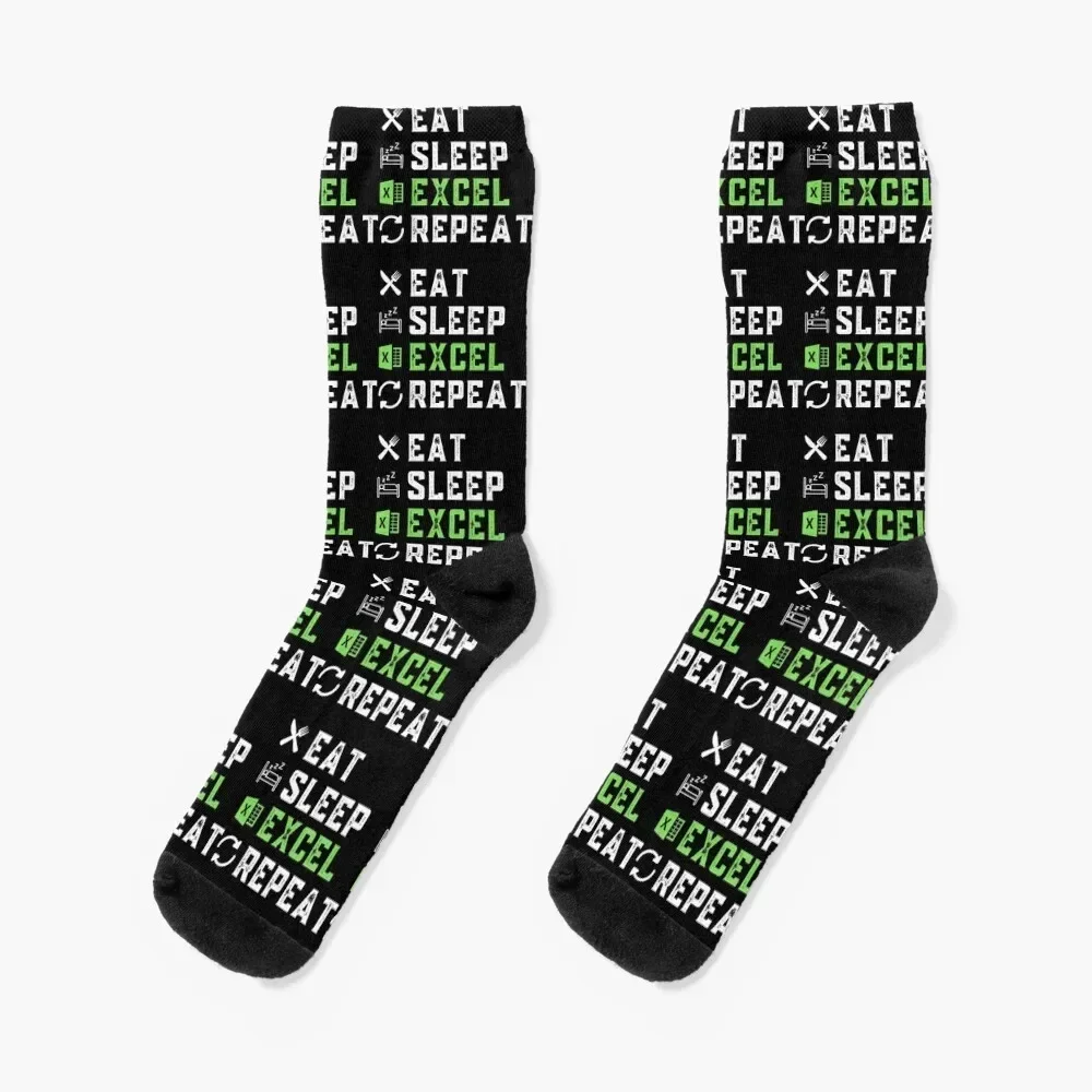 

Eat Sleep Excel Repeat Accountant Spreadsheet Unique Gift Socks Children's gym cotton Men's Men's Socks Women's