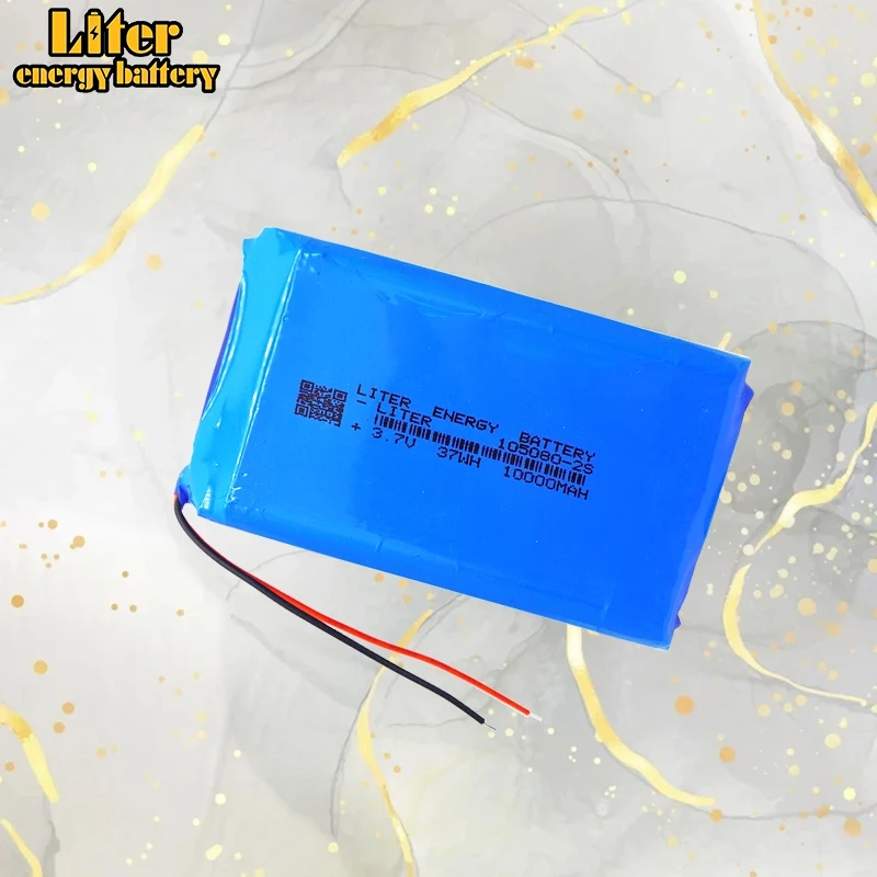105080-2S 3.7V 10000mAh 37WH Li-Polymer Rechargeable Battery Lithium Battery Pack Red Black Cable For Electronic Equipment
